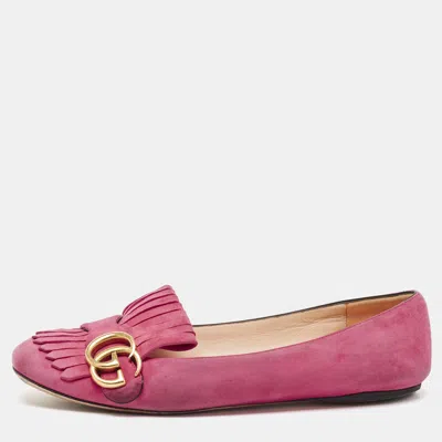 Pre-owned Gucci Pink Suede Gg Marmont Ballet Flats Size 37.5