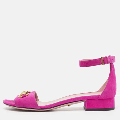 Pre-owned Gucci Pink Suede Horsebit Ankle Strap Sandals Size 36
