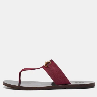 Pre-owned Gucci Pink Suede Horsebit Thong Flats Size 37