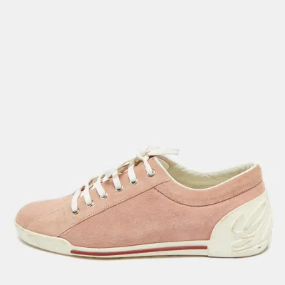 Pre-owned Gucci Pink Suede Script Logo Lace Up Sneakers Size 39