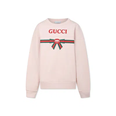 GUCCI PINK SWEATSHIRT FOR GIRL WITH LOGO