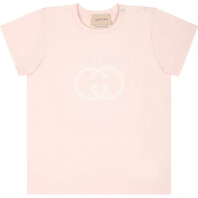 Gucci Kids' Pink T-shirt For Baby Girl With Logo  1921