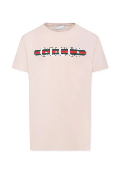 Gucci Kids' Pink T-shirt For Girl With Logo