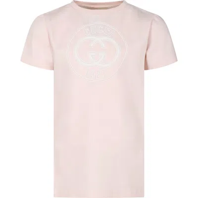 Gucci Kids' Pink T-shirt For Girl With Logo  1921