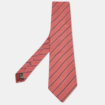 Pre-owned Gucci Pink Textured Diagonal Stripe Silk Traditional Tie