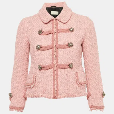 Pre-owned Gucci Pink Tweed Button Front Jacket S