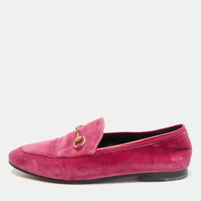 Pre-owned Gucci Pink Velvet Jordaan Horsebit Slip On Loafers Size 38