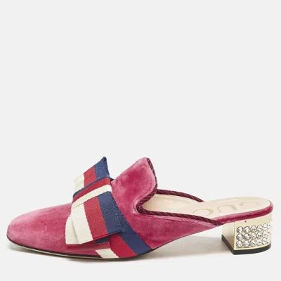 Pre-owned Gucci Pink Velvet Sylvie Bow Mules Size 37.5