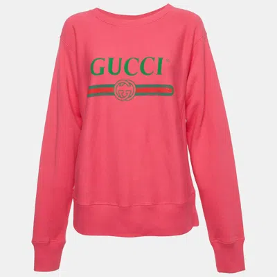Pre-owned Gucci Pink Vintage Logo Print Jersey Crewneck Sweatshirt S
