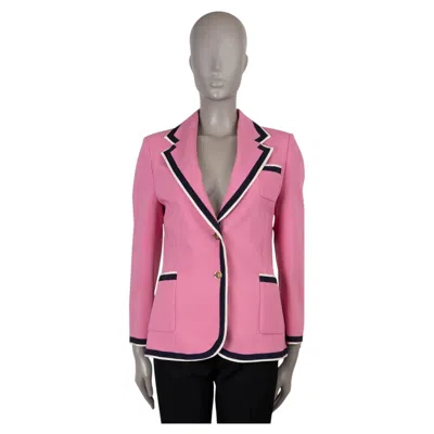 Pre-owned Gucci Pink Viscose 2019 Grosgrain Trim Crepe Blazer Jacket 42 M