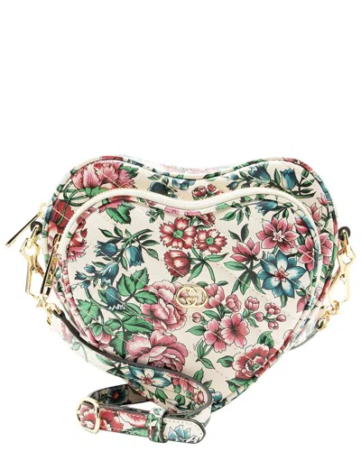 Pre-owned Gucci Pink, White Matelassé Leather Brit Roses Interlocking G Heart Mini  Shoulder Bag (authentic Pr