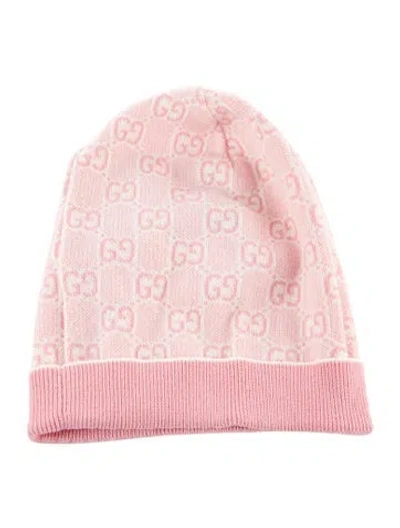 Pre-owned Gucci Pink Wool  Beanie Hat With Pattern Print Throughout  W/tags