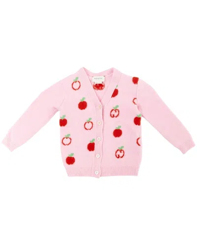 Pre-owned Gucci Pink Wool/hair Kids Apple Monogram Cardigan (authentic Pre-loved)