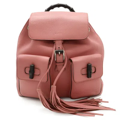 Pre-owned Gucci Pink Yellow Bamboo Backpack Shoulder Bag ()