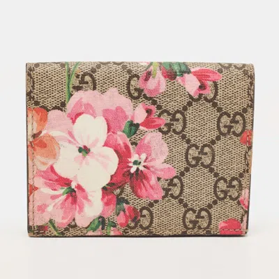 Pre-owned Gucci Pink/beige Gg Blooms Supreme Canvas Card Case