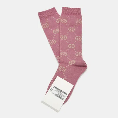 Pre-owned Gucci Pink/beige Gg Lamé Cotton-blend Socks 14/16 Cm