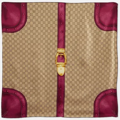 Pre-owned Gucci Pink/beige Monogram Trunk Print Silk Scarf