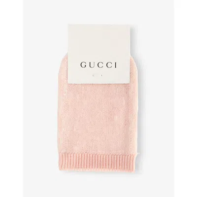 Gucci Babies' Pink/ivory Branded Wool Mittens 6-18 Months