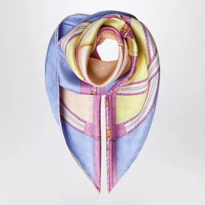 Gucci Pink/lilac Printed Jacquard Silk Scarf In Multi