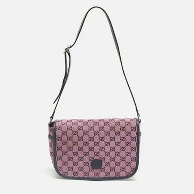 Pre-owned Gucci Pink/navy Blue Gg Canvas And Leather Messenger Bag