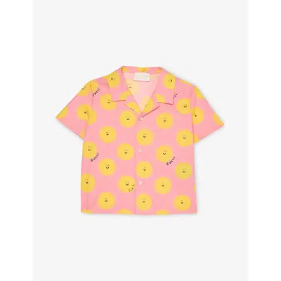 Gucci Kids' Pink/yellow Polka-dot Camp-collar Cotton-poplin Shirt 18-36