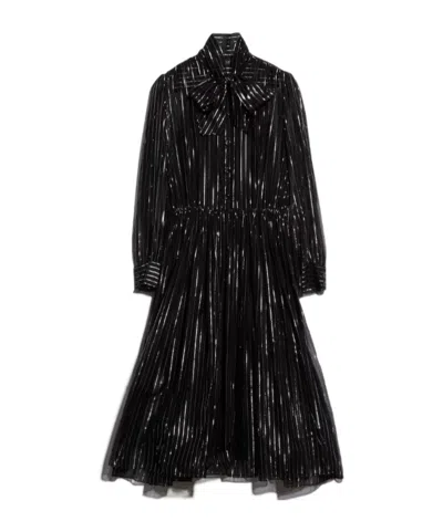 Gucci Pinstripe Silk Organza Chemisier Dress In Black