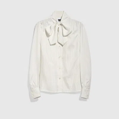 Gucci Pinstripe Silk Shirt With Bow In White