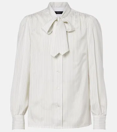 Gucci Pinstripe Tie-neck Silk Shirt In White