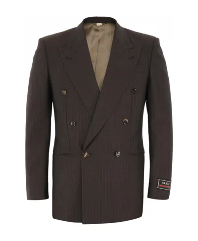Gucci Pinstripe Wool Blazer In Brown