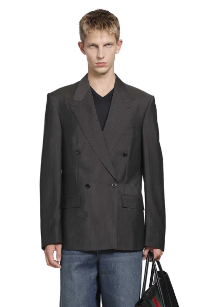 Gucci Pinstripe Wool Mohair Blazer In Brown