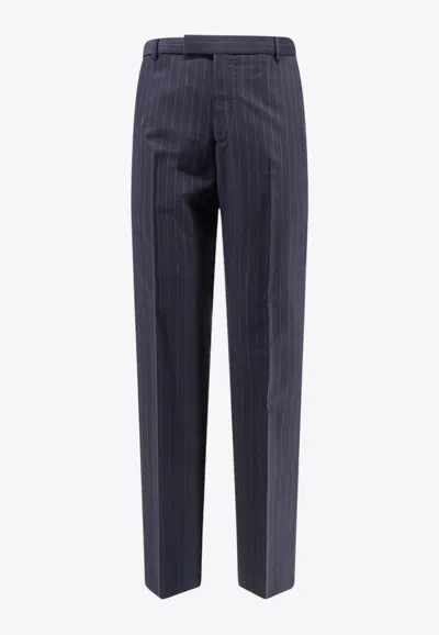 Gucci Pinstripe Wool Pants In Blue