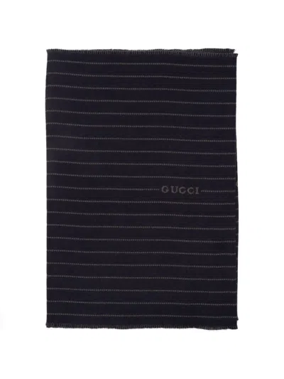 Gucci Pinstripe Wool Silk Scarf In Blue