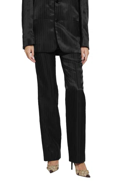 Gucci Pinstripe Wool Silk Trousers In Black