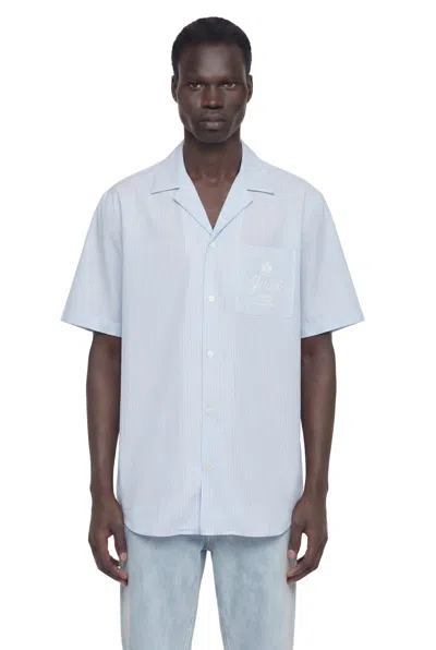 Gucci Pinstriped Cotton Poplin Bowling Shirt In Blue