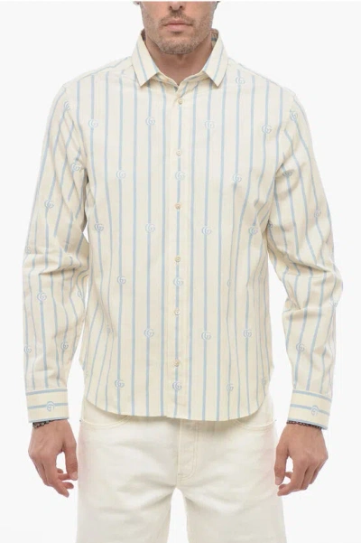 Gucci Pinstriped Popeline Cotton Shirt With Standard Collar In Neutral