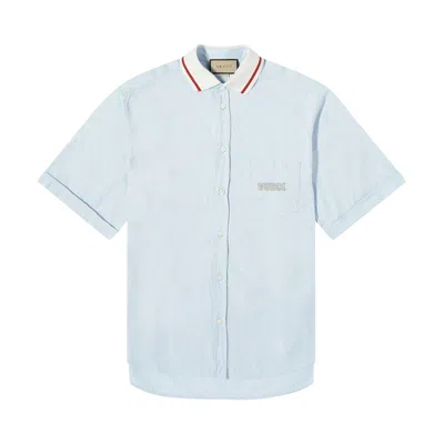 Pre-owned Gucci Pique Collar Logo Short-sleeve Shirt 'light Blue' | Men's Size 50