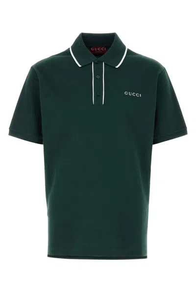 Gucci Piqué Cotton Polo With Embroidery In Green