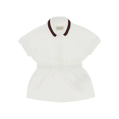 Gucci Kids' Piquet Mini Dress With Web Ribbon In White