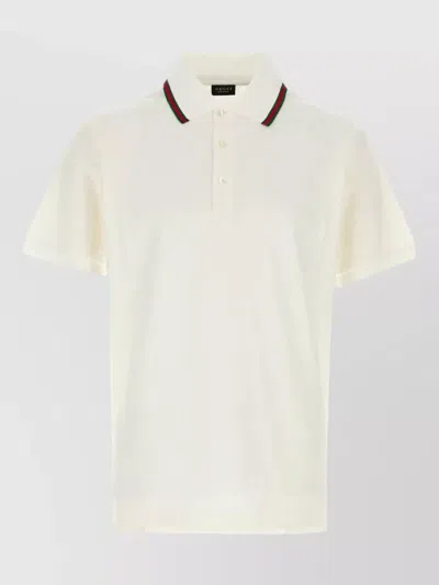 Gucci Piquet Polo Shirt Short Sleeves Ribbed Cuffs In White