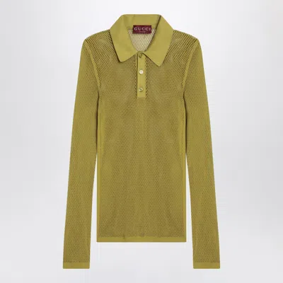 Gucci Pistachio Green Perforated Technical Knit Polo