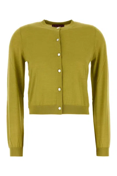 Gucci Pistachio Green Stretch Cashmere Blend Cardigan In Pistacchio