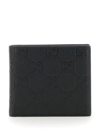 Gucci Piuma Gg Black Leather Wallet In White