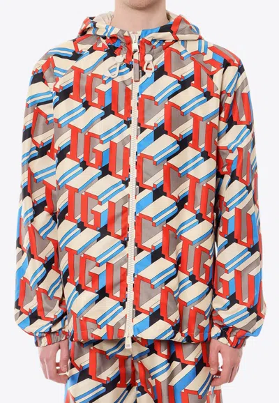 GUCCI PIXEL LOGO PRINT ZIP-UP JACKET