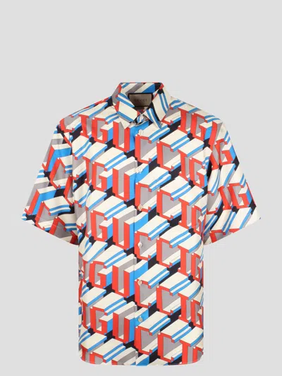 Gucci Pixel Print Silk Shirt In Multicolour