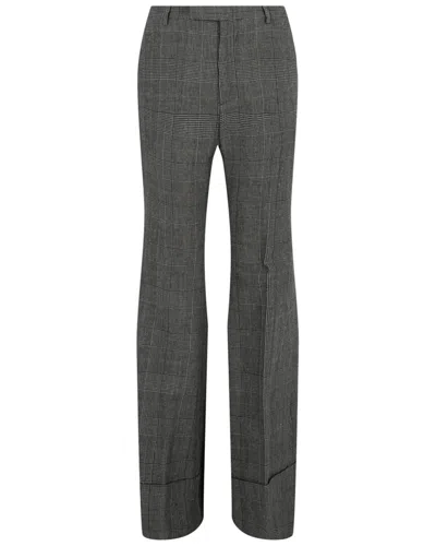 Gucci Plaid Flared Leg Wool & Linen-blend Trouser