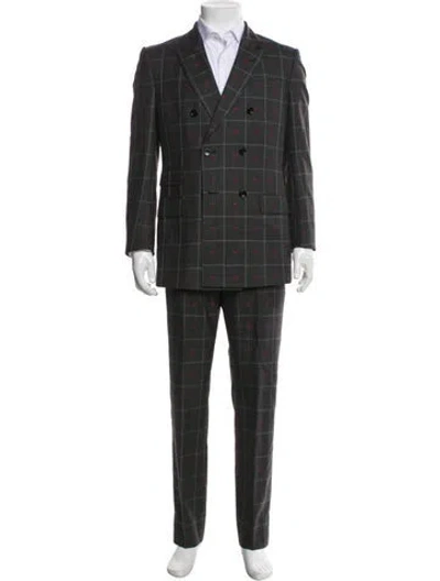 Pre-owned Gucci Plaid Heart Wool Two-piece Suit In Gray