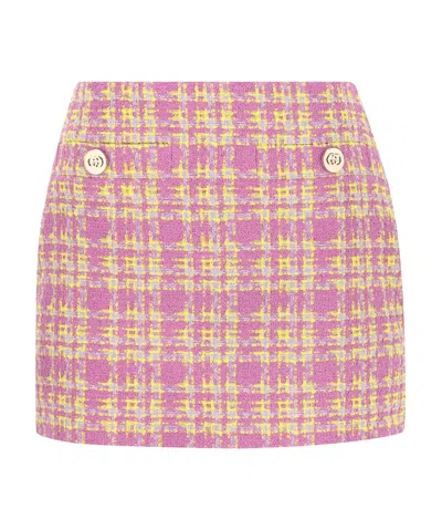 Gucci Plaid Midi Skirt In Pink
