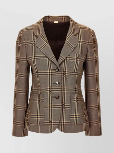 Gucci 'plaid Notch Lapel Blazer With Tailored Fit' In Cream