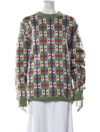 Pre-owned Gucci Plaid Print Crew Neck Sweater In Green