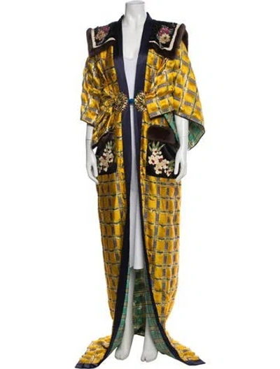 Pre-owned Gucci Plaid Print Crystal Embellishments Robe In Yellow